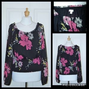 CHARTER CLUB Floral Print Elastic Waist Blouse